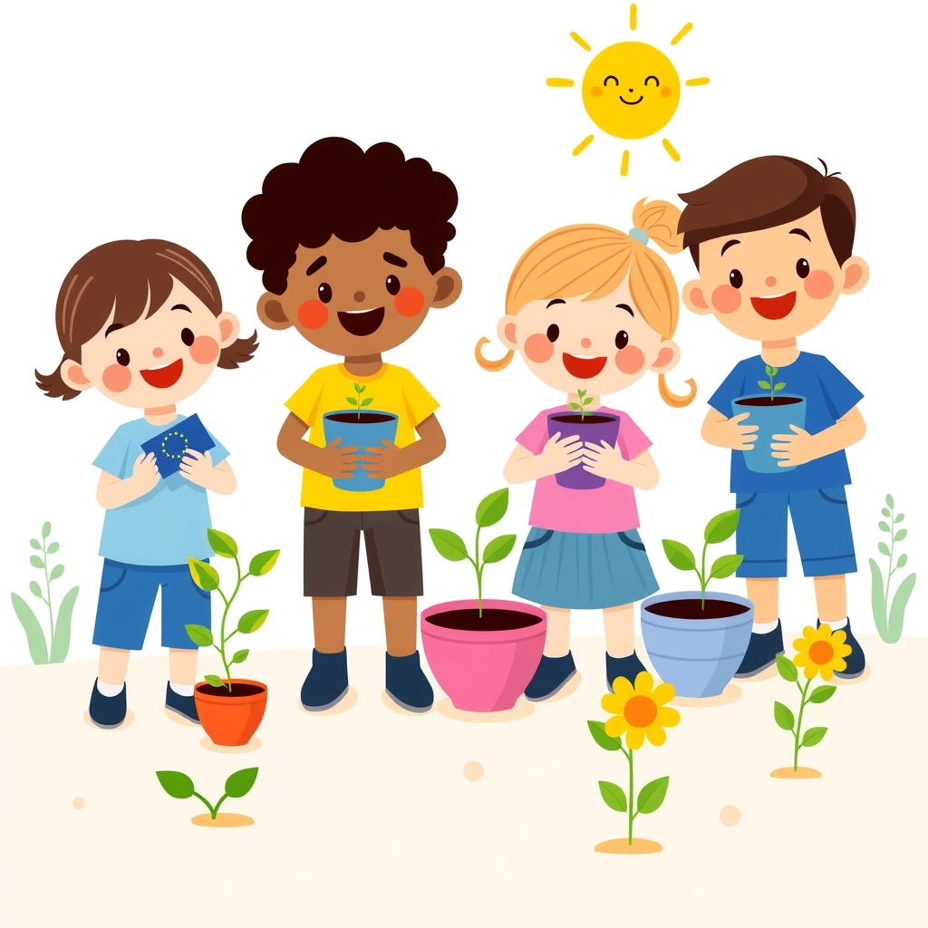 Plakat "Mały ekolog" z dziećmi i roślinkami - Materiały - Dzień Unii Europejskiej